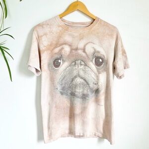 The Mountain Tie Dye Pug Dog Face Cream Short Sleeved Ringer T-Shirt small